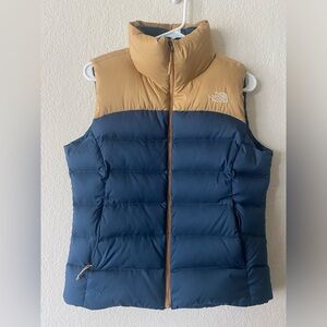 The North Face Navy and Tan Puffer Vest